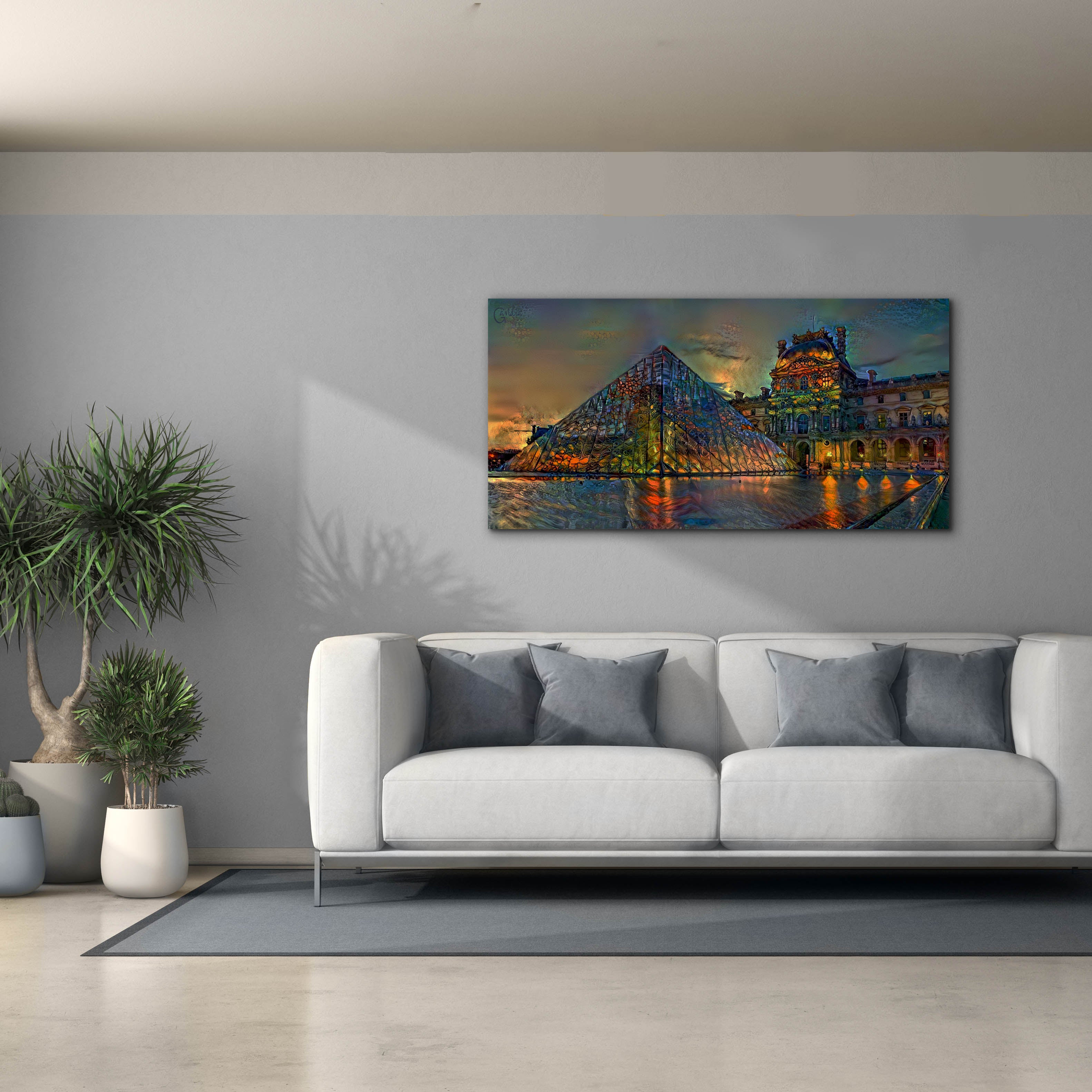 'Paris France Louvre Museum at dusk' by Pedro Gavidia, Canvas Wall Art,60 x 30