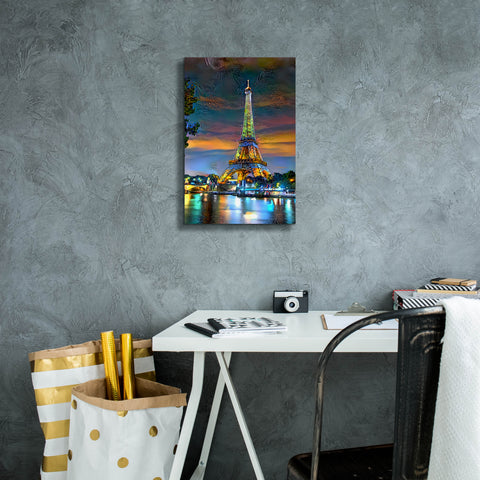 Image of 'Paris France Eiffel Tower at sunset' by Pedro Gavidia, Canvas Wall Art,12 x 18