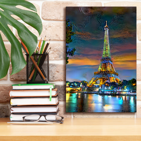 Image of 'Paris France Eiffel Tower at sunset' by Pedro Gavidia, Canvas Wall Art,12 x 18