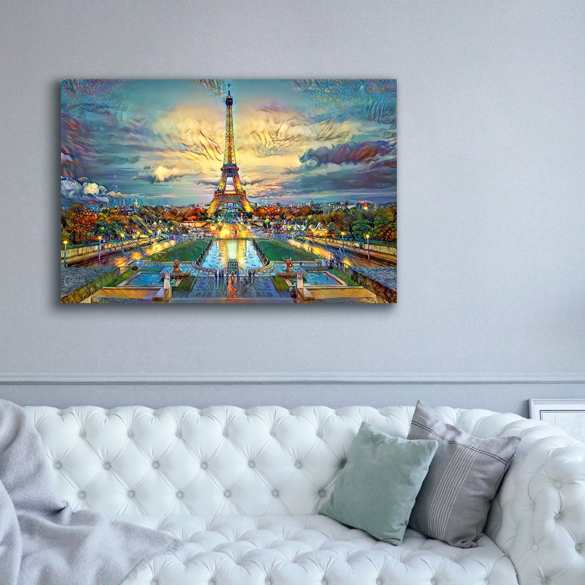 'Paris France Fontaines de Chaillot and Eiffel Tower seen from the Place du Trocadero' by Pedro Gavidia, Canvas Wall Art,60 x 40
