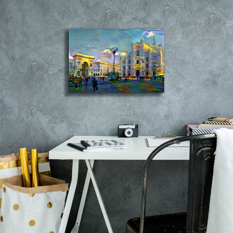Image of 'Milan Italy Piazza del Duomo' by Pedro Gavidia, Canvas Wall Art,18 x 12