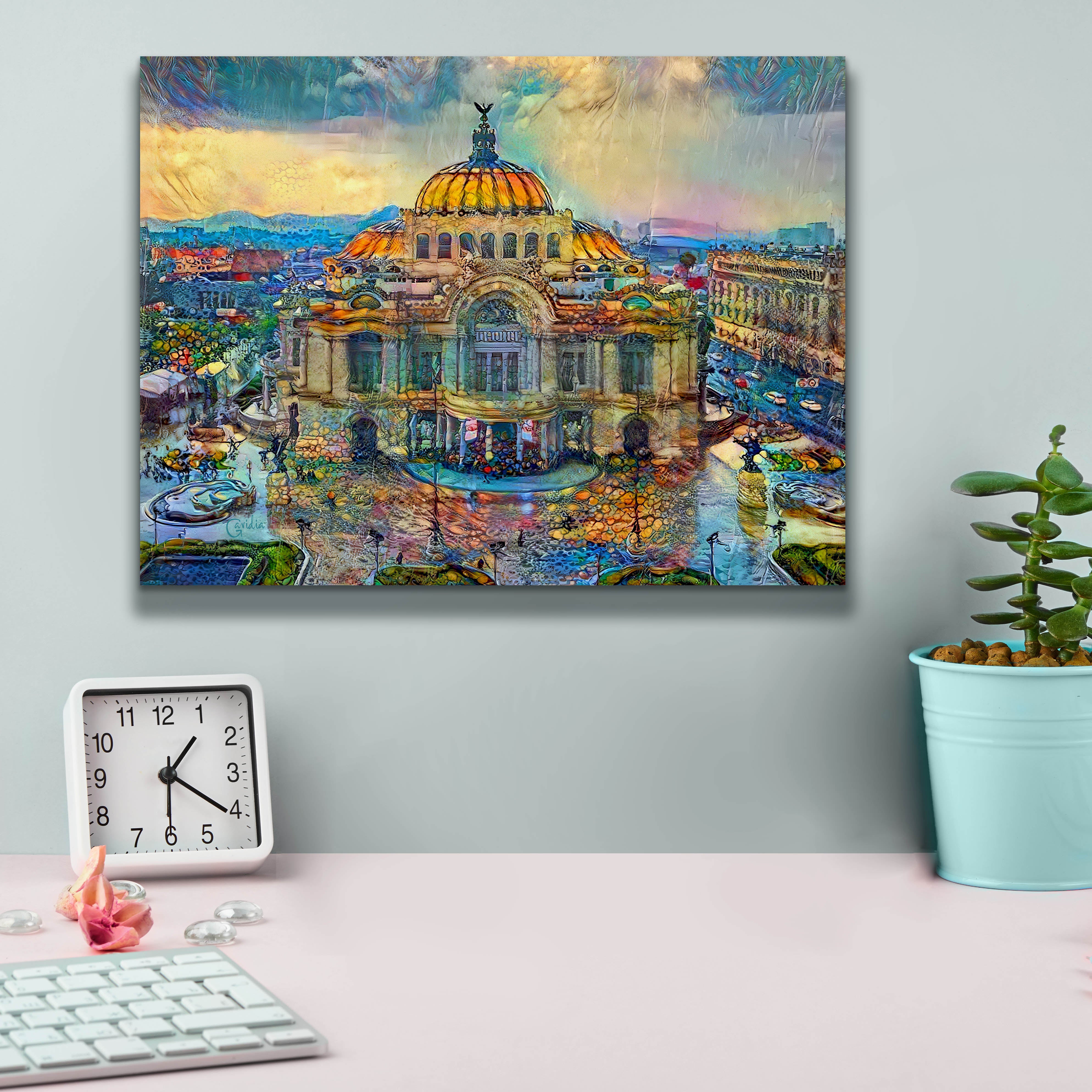 'Mexico City Palace of Fine Arts in the rain' by Pedro Gavidia, Canvas Wall Art,16 x 12
