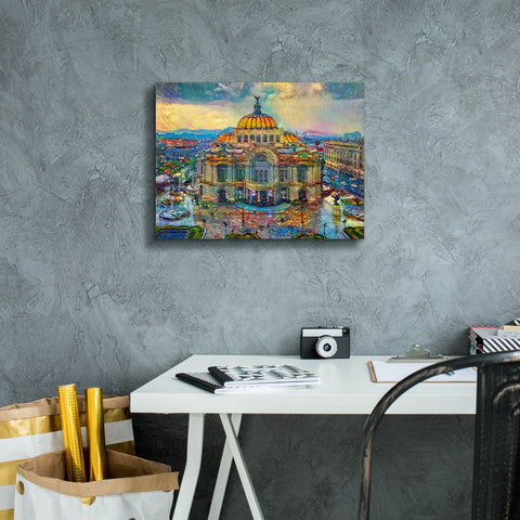 Image of 'Mexico City Palace of Fine Arts in the rain' by Pedro Gavidia, Canvas Wall Art,16 x 12