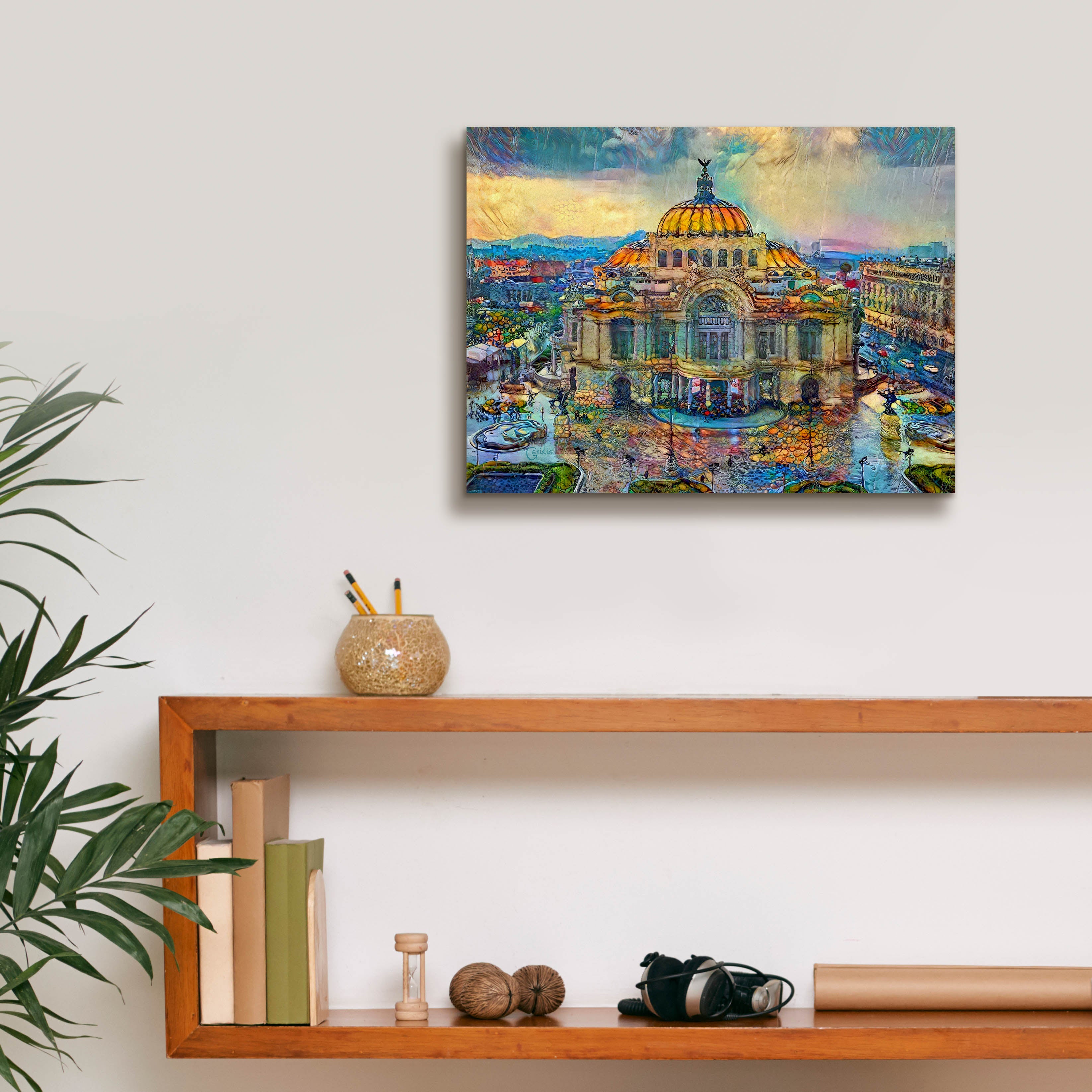 'Mexico City Palace of Fine Arts in the rain' by Pedro Gavidia, Canvas Wall Art,16 x 12