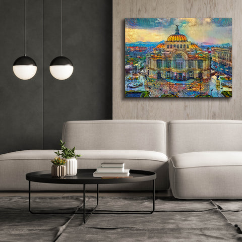 Image of 'Mexico City Palace of Fine Arts in the rain' by Pedro Gavidia, Canvas Wall Art,54 x 40