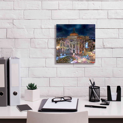 Image of 'Mexico City Palace of Fine Arts at night' by Pedro Gavidia, Canvas Wall Art,12 x 12