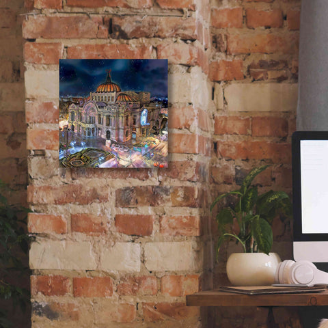 Image of 'Mexico City Palace of Fine Arts at night' by Pedro Gavidia, Canvas Wall Art,12 x 12