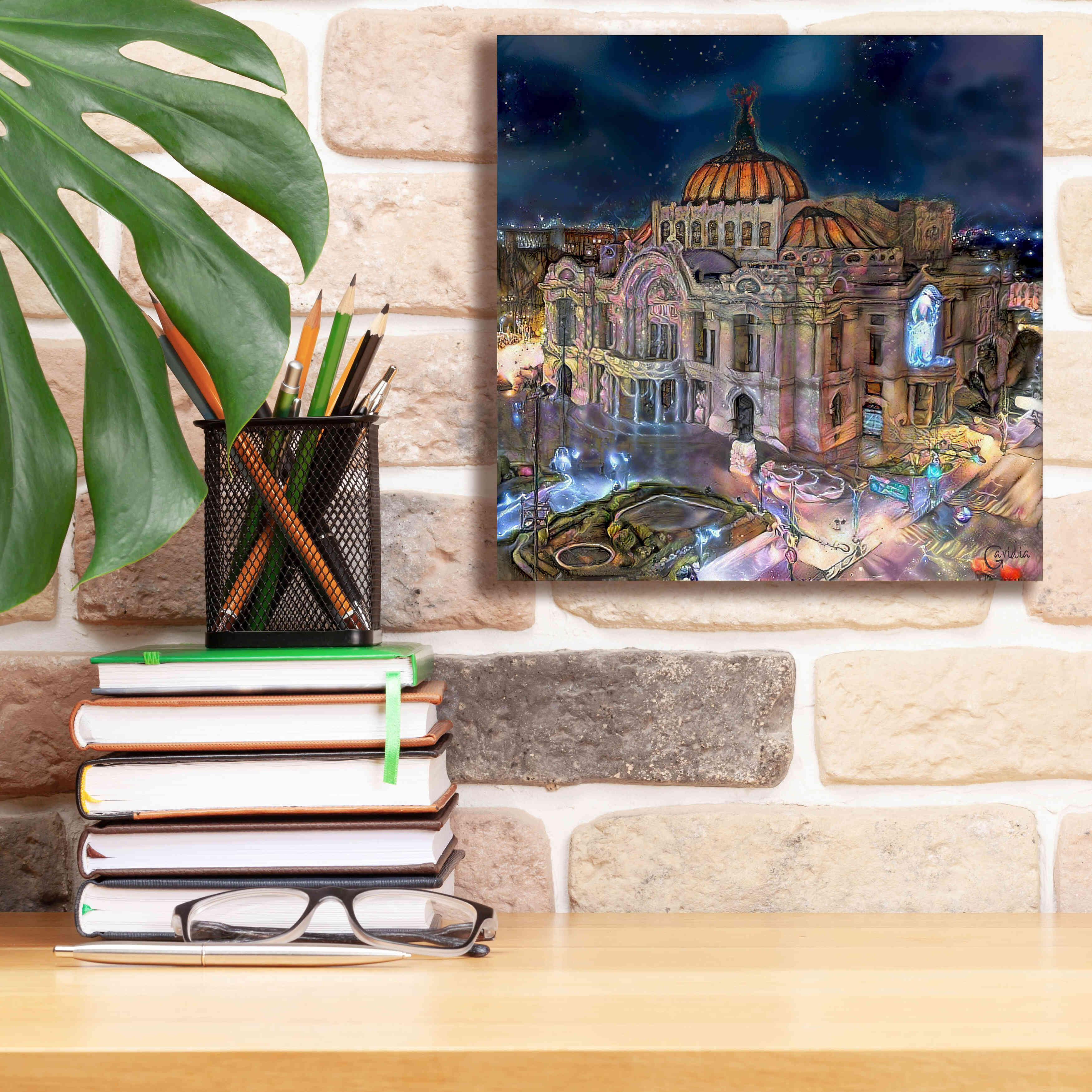 'Mexico City Palace of Fine Arts at night' by Pedro Gavidia, Canvas Wall Art,12 x 12