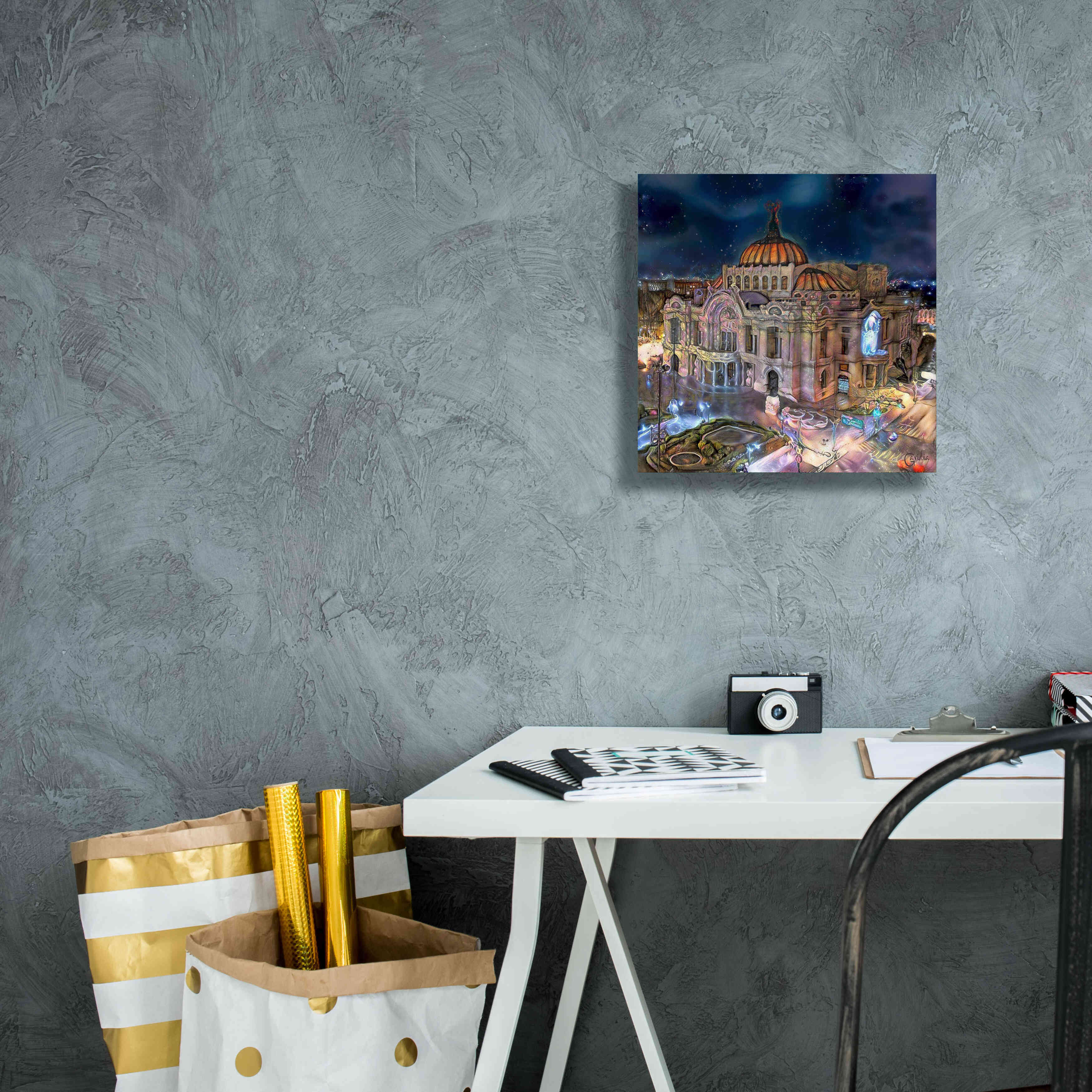 'Mexico City Palace of Fine Arts at night' by Pedro Gavidia, Canvas Wall Art,12 x 12