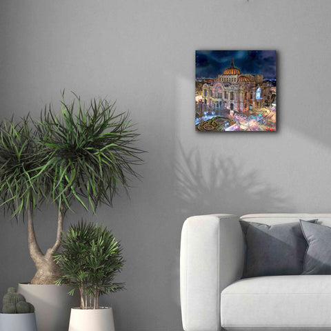 Image of 'Mexico City Palace of Fine Arts at night' by Pedro Gavidia, Canvas Wall Art,18 x 18