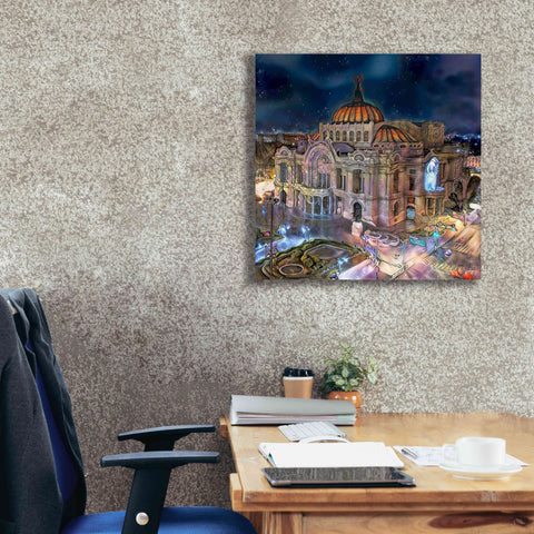 Image of 'Mexico City Palace of Fine Arts at night' by Pedro Gavidia, Canvas Wall Art,26 x 26