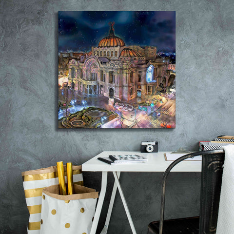 Image of 'Mexico City Palace of Fine Arts at night' by Pedro Gavidia, Canvas Wall Art,26 x 26