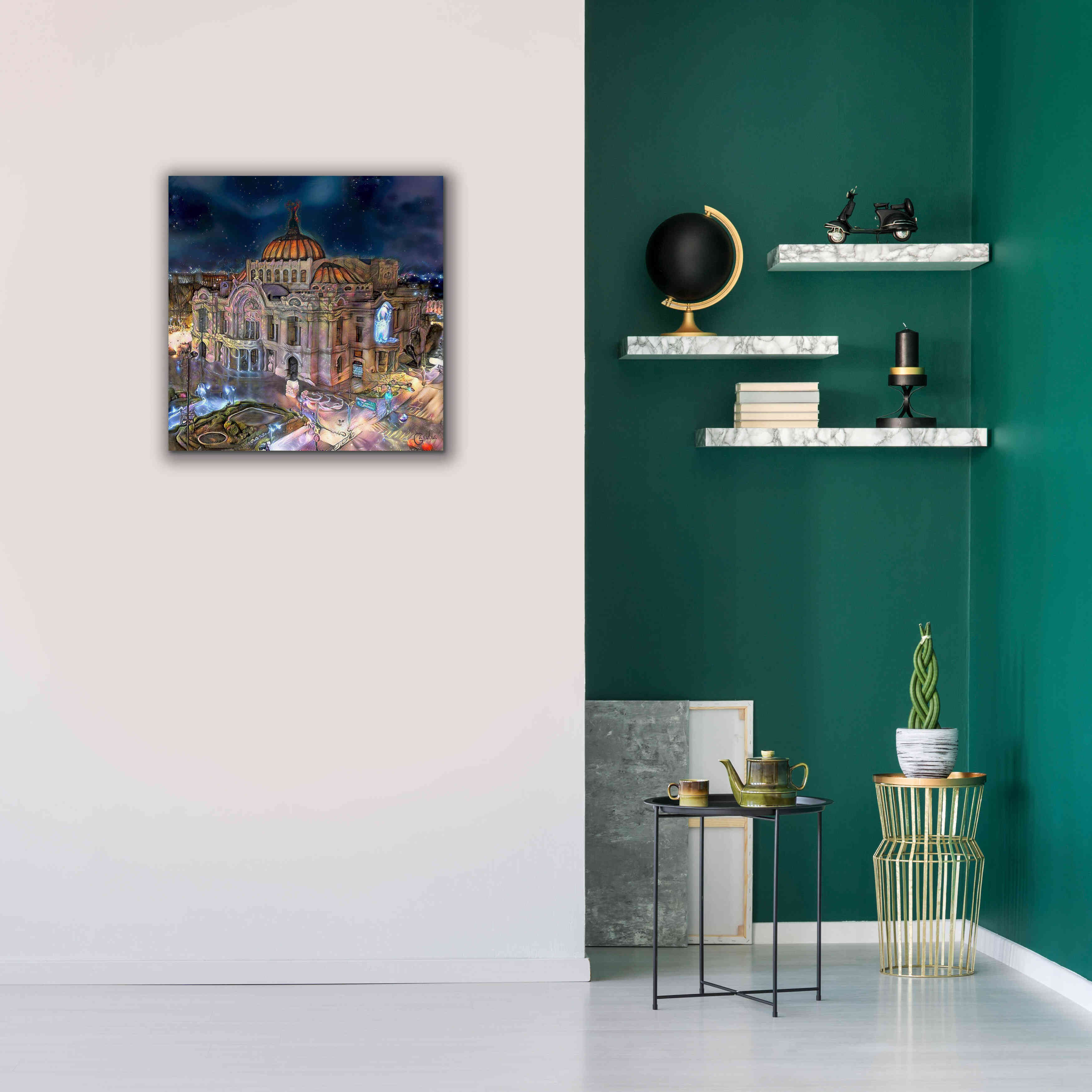 'Mexico City Palace of Fine Arts at night' by Pedro Gavidia, Canvas Wall Art,26 x 26