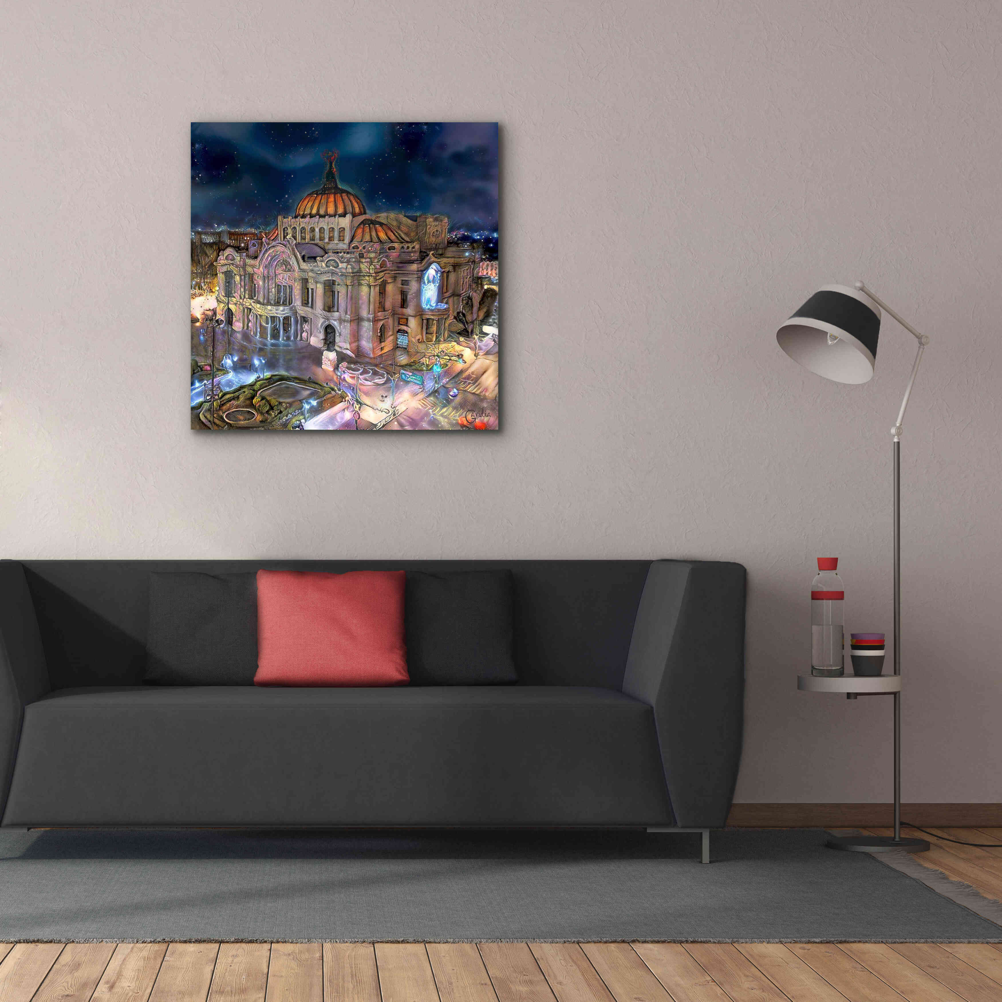 'Mexico City Palace of Fine Arts at night' by Pedro Gavidia, Canvas Wall Art,37 x 37