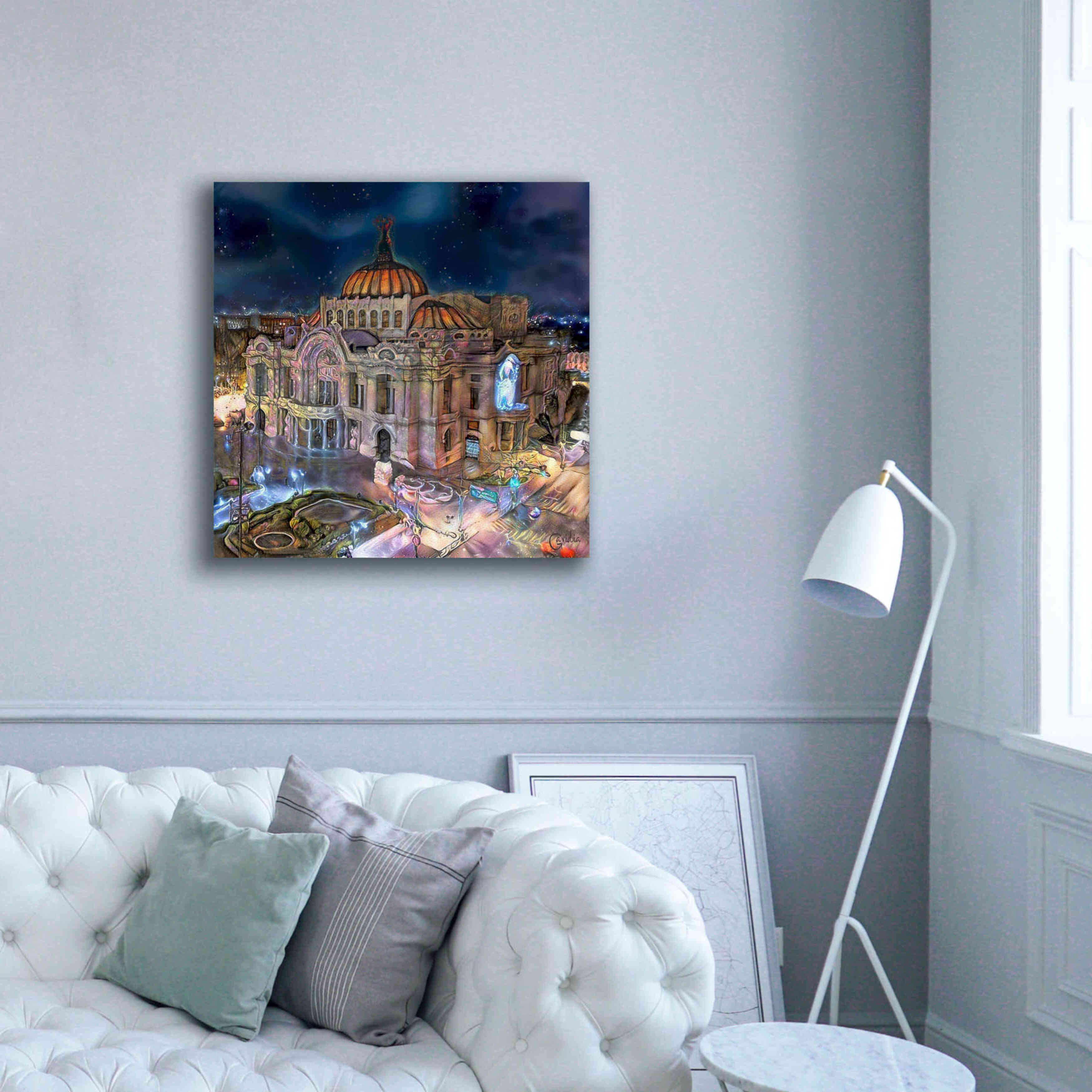 'Mexico City Palace of Fine Arts at night' by Pedro Gavidia, Canvas Wall Art,37 x 37