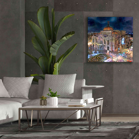 Image of 'Mexico City Palace of Fine Arts at night' by Pedro Gavidia, Canvas Wall Art,37 x 37