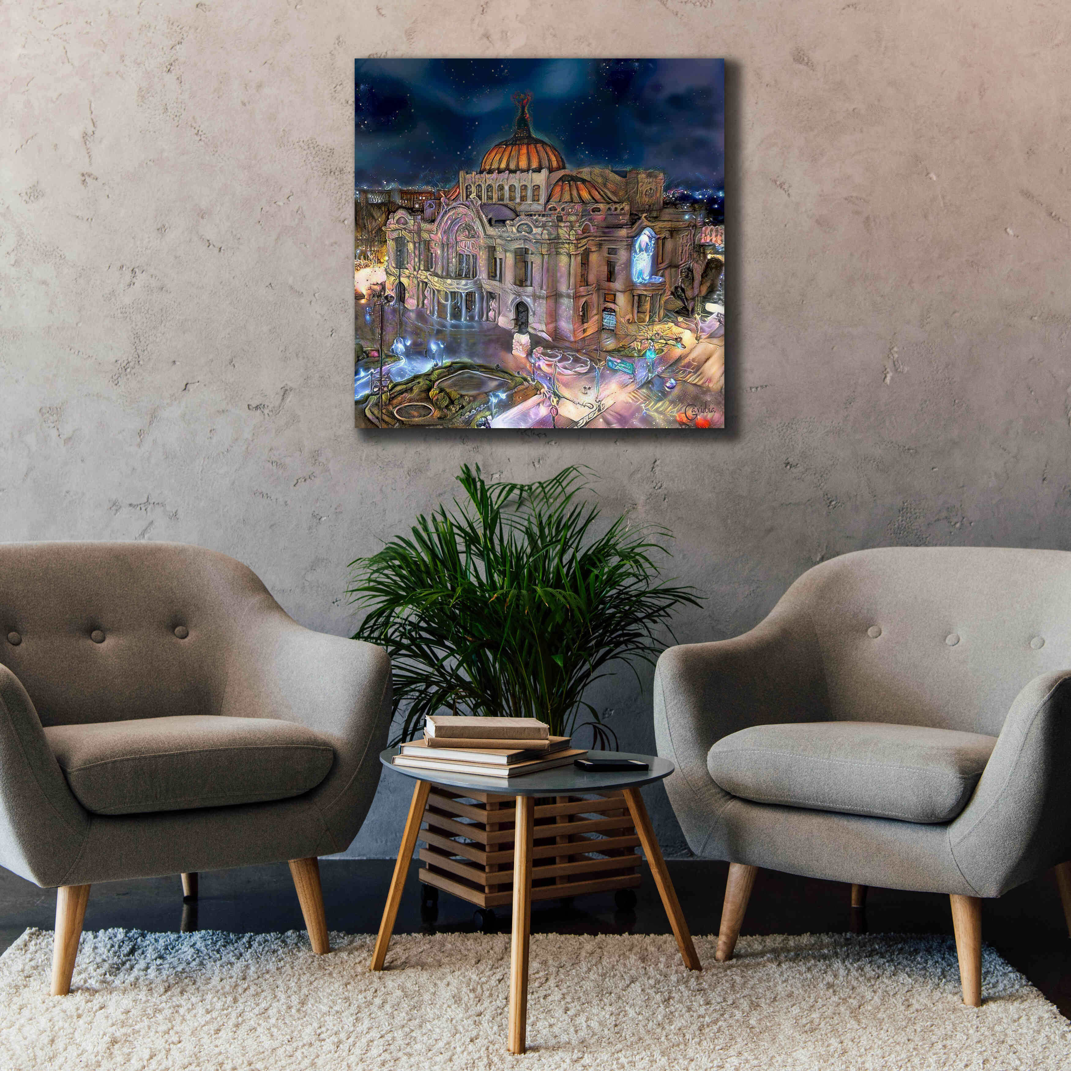 'Mexico City Palace of Fine Arts at night' by Pedro Gavidia, Canvas Wall Art,37 x 37