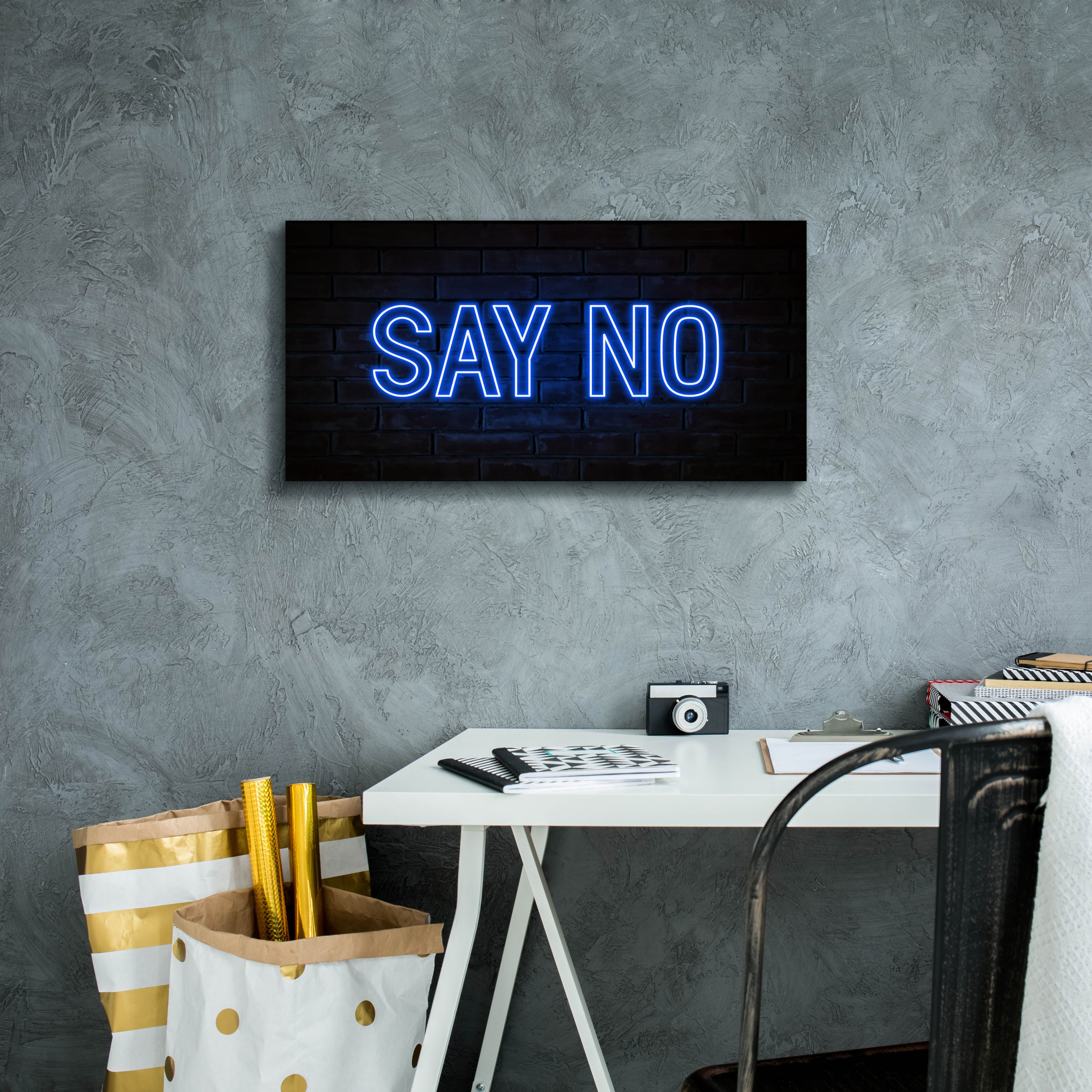 'Say No In Neon Blue' by Epic Portfolio, Canvas Wall Art,24 x 12