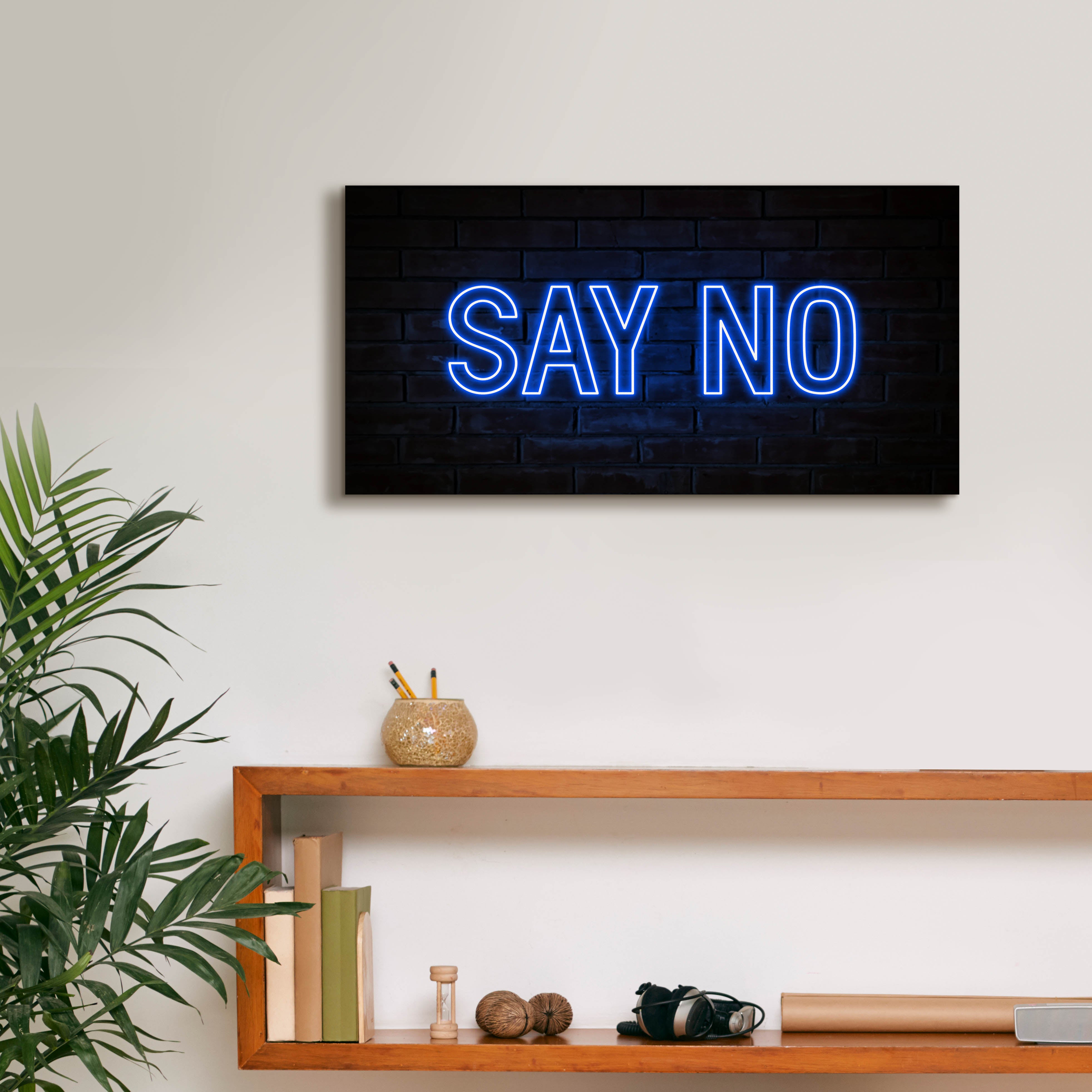 'Say No In Neon Blue' by Epic Portfolio, Canvas Wall Art,24 x 12