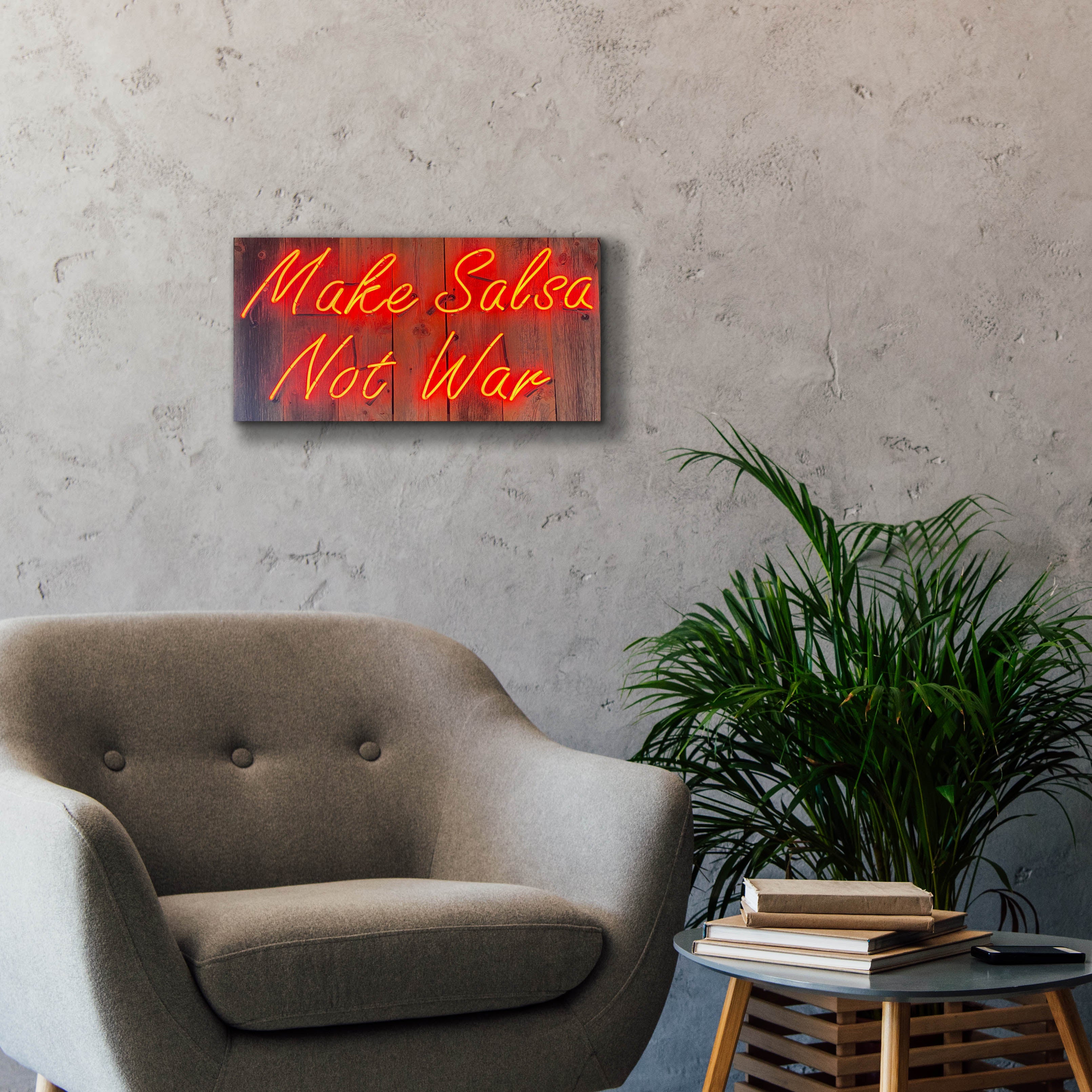 'Make Salsa Not War In Neon Rd' by Epic Portfolio, Canvas Wall Art,24 x 12