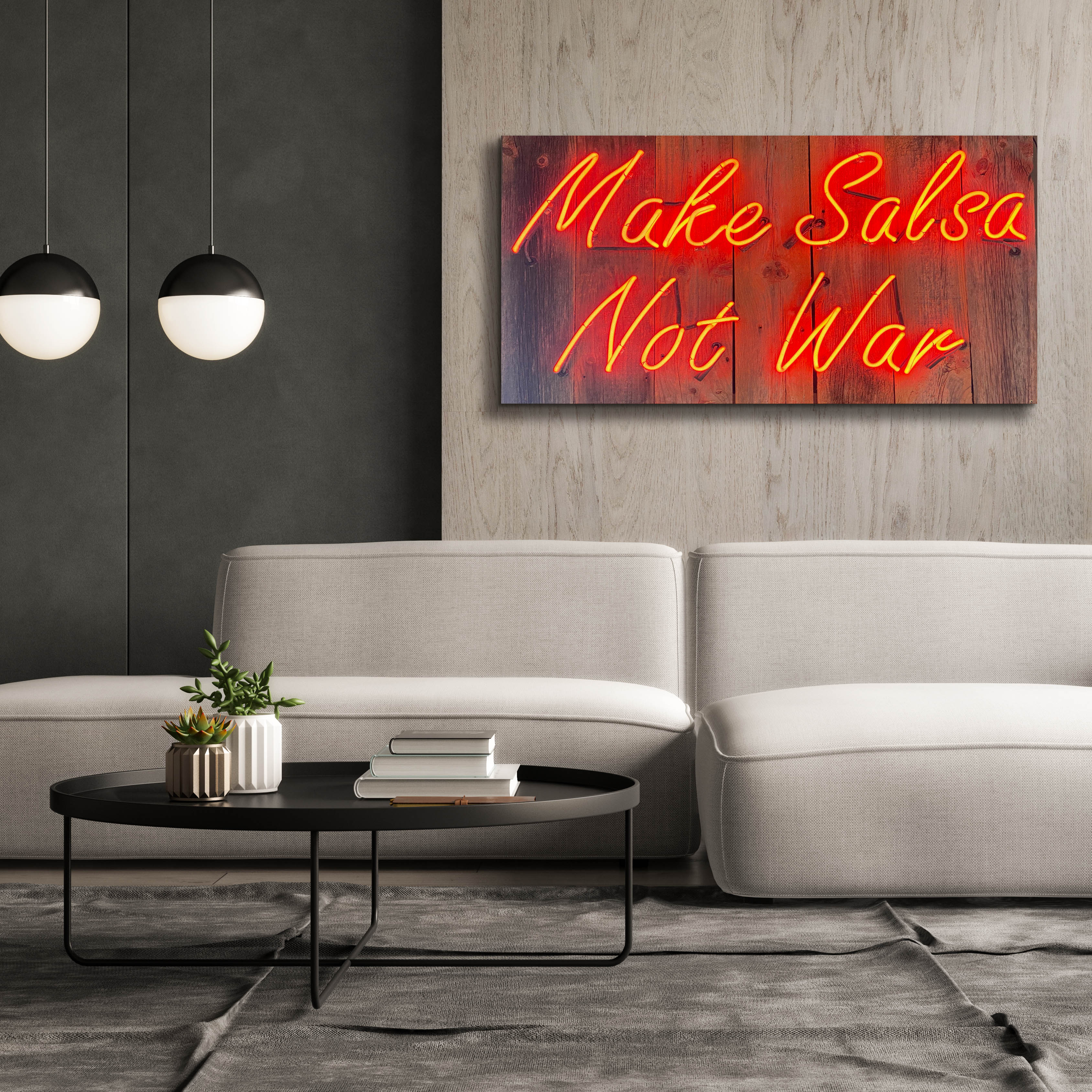 'Make Salsa Not War In Neon Rd' by Epic Portfolio, Canvas Wall Art,60 x 30