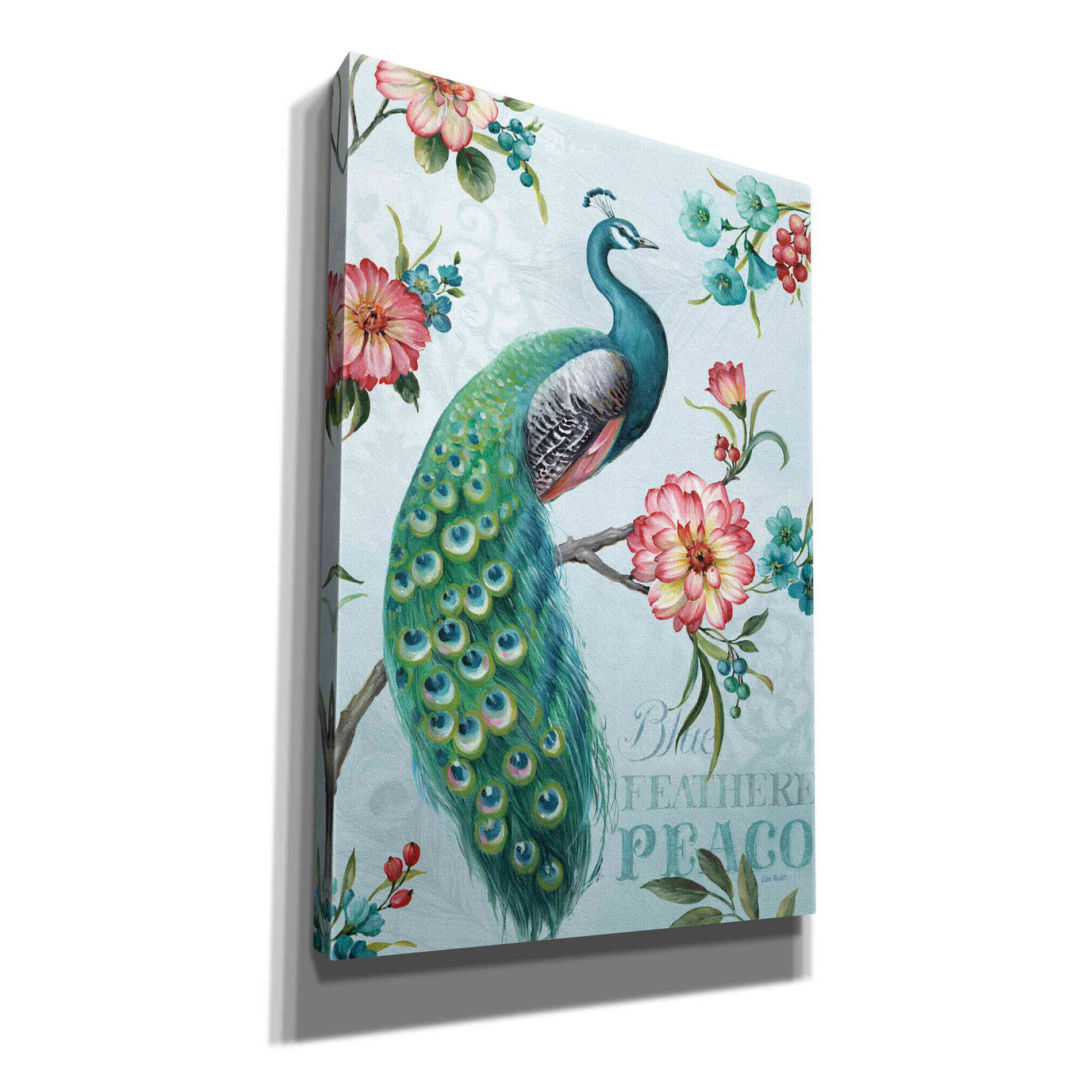 'Blue Feathered Peacock I' by Lisa Audit, Canvas Wall Art