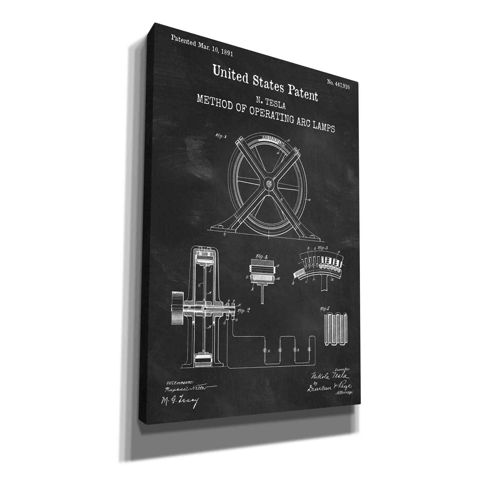 'Arc Lamps Blueprint Patent Chalkboard,' Canvas Wall Art