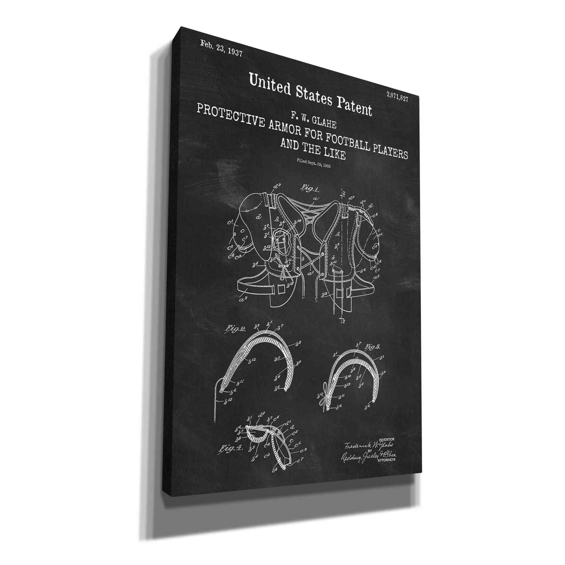 'Protective Armor for Football Blueprint Patent Chalkboard,' Canvas Wall Art