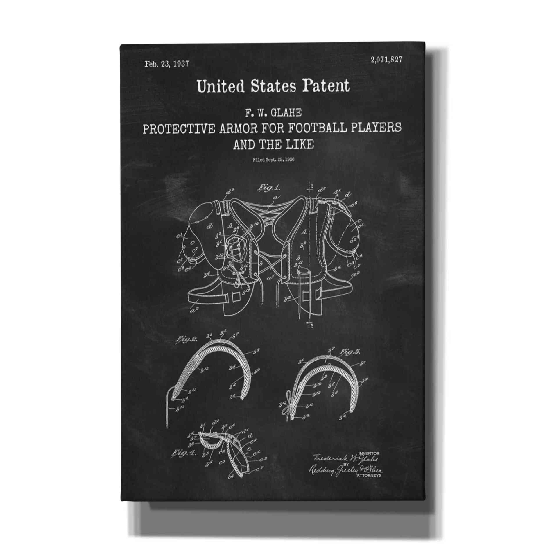 'Protective Armor for Football Blueprint Patent Chalkboard,' Canvas Wall Art