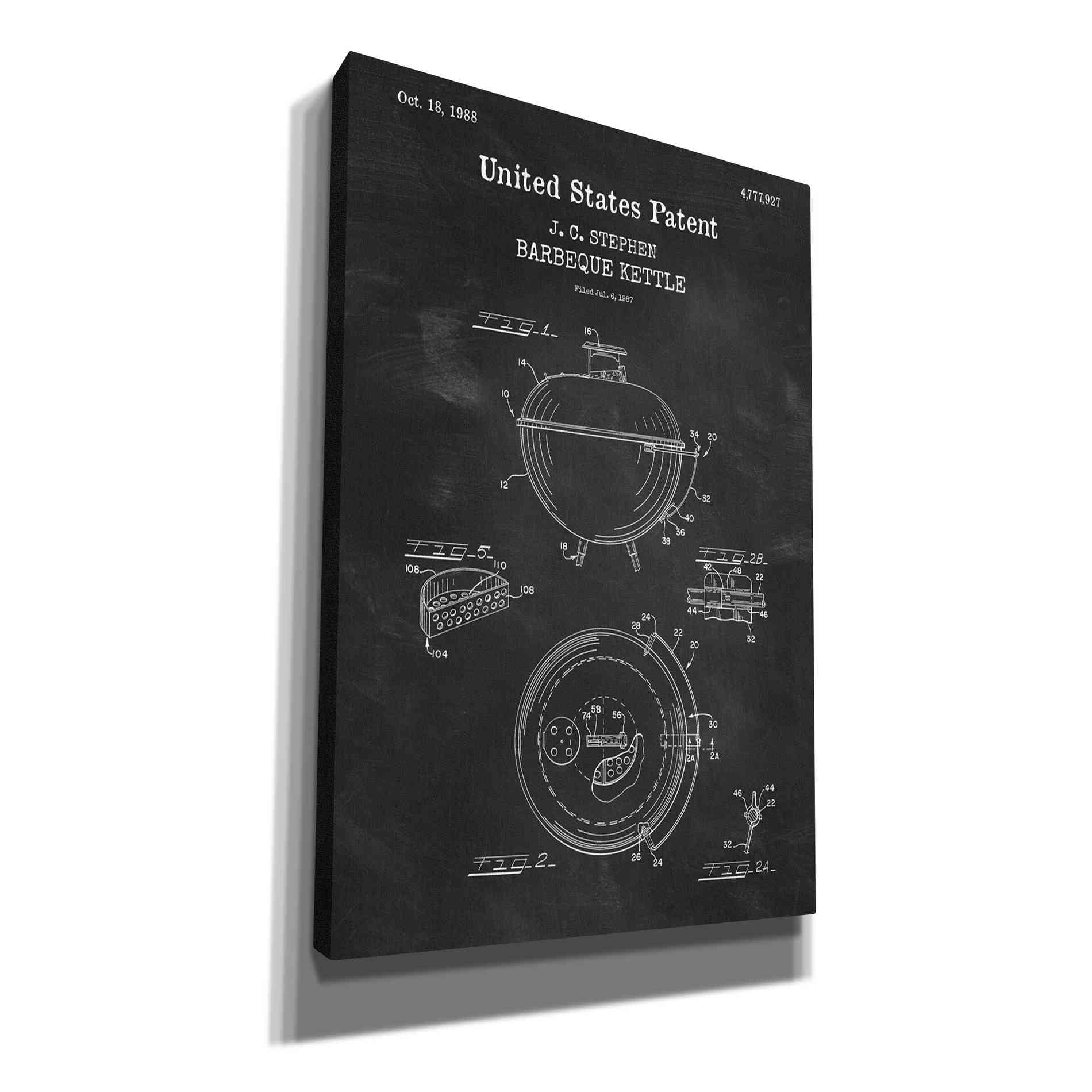 'Barbeque Kettle Blueprint Patent Chalkboard,' Canvas Wall Art