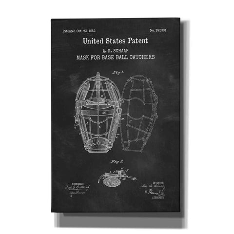 Image of 'Baseball Catchers Mask Blueprint Patent Chalkboard,' Canvas Wall Art
