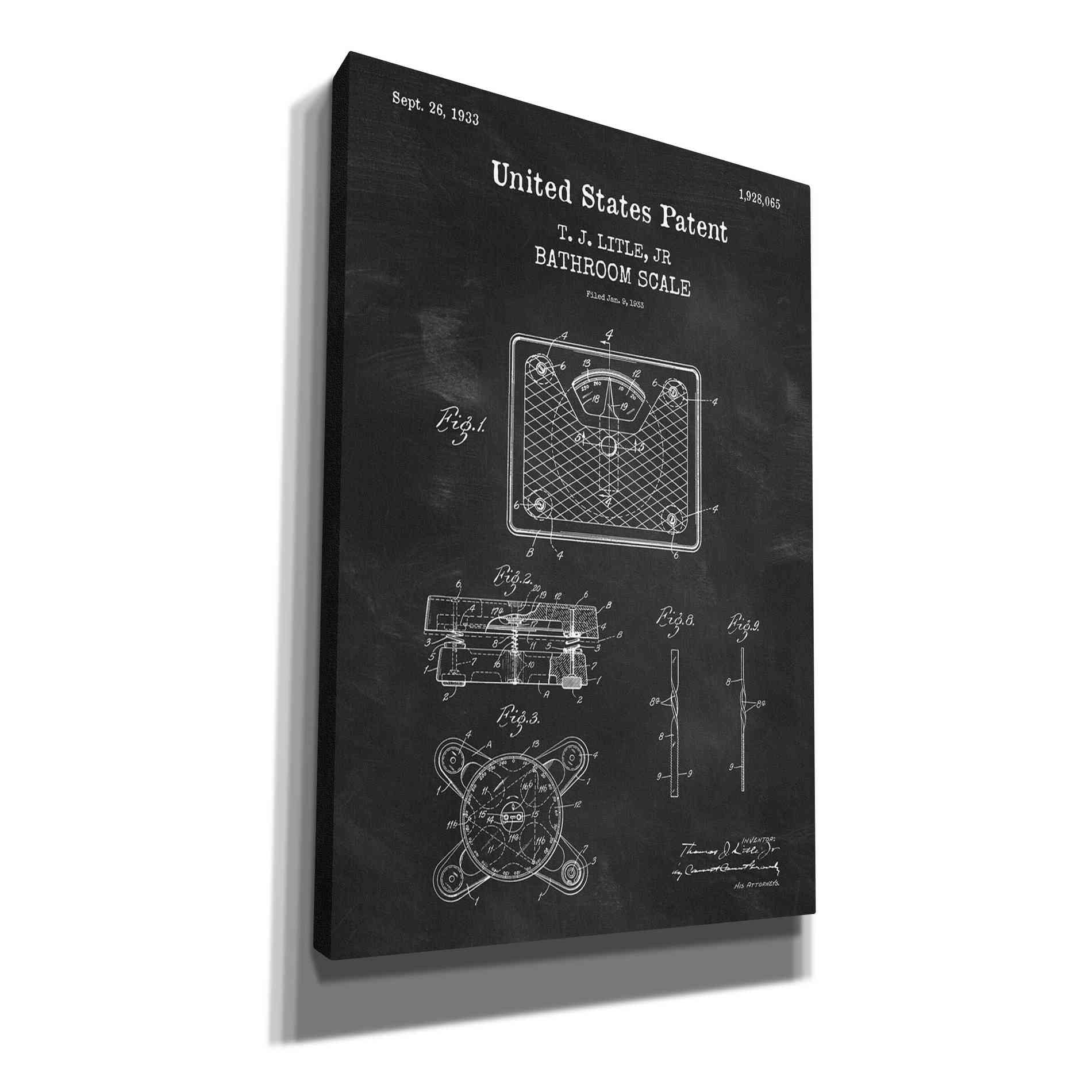 'Bathroom Scale Blueprint Patent Chalkboard,' Canvas Wall Art