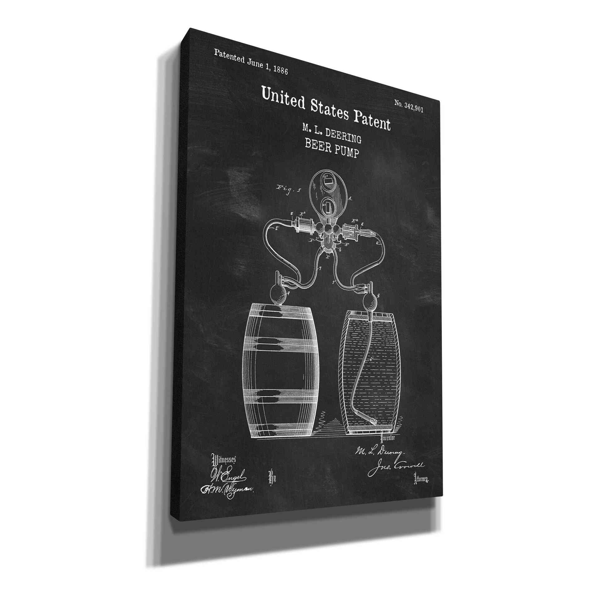 'Beer Pump Blueprint Patent Chalkboard,' Canvas Wall Art