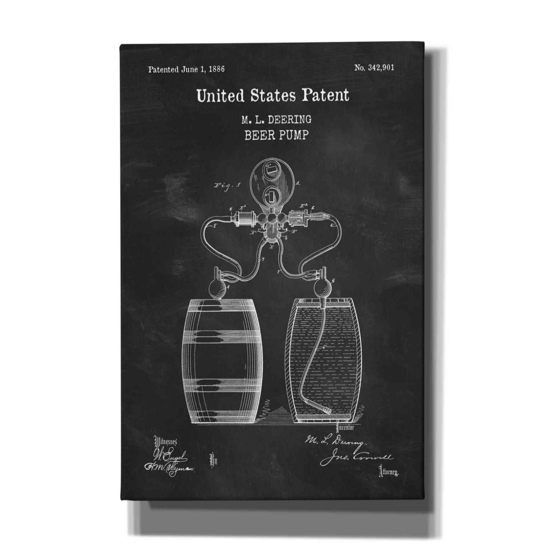 'Beer Pump Blueprint Patent Chalkboard,' Canvas Wall Art