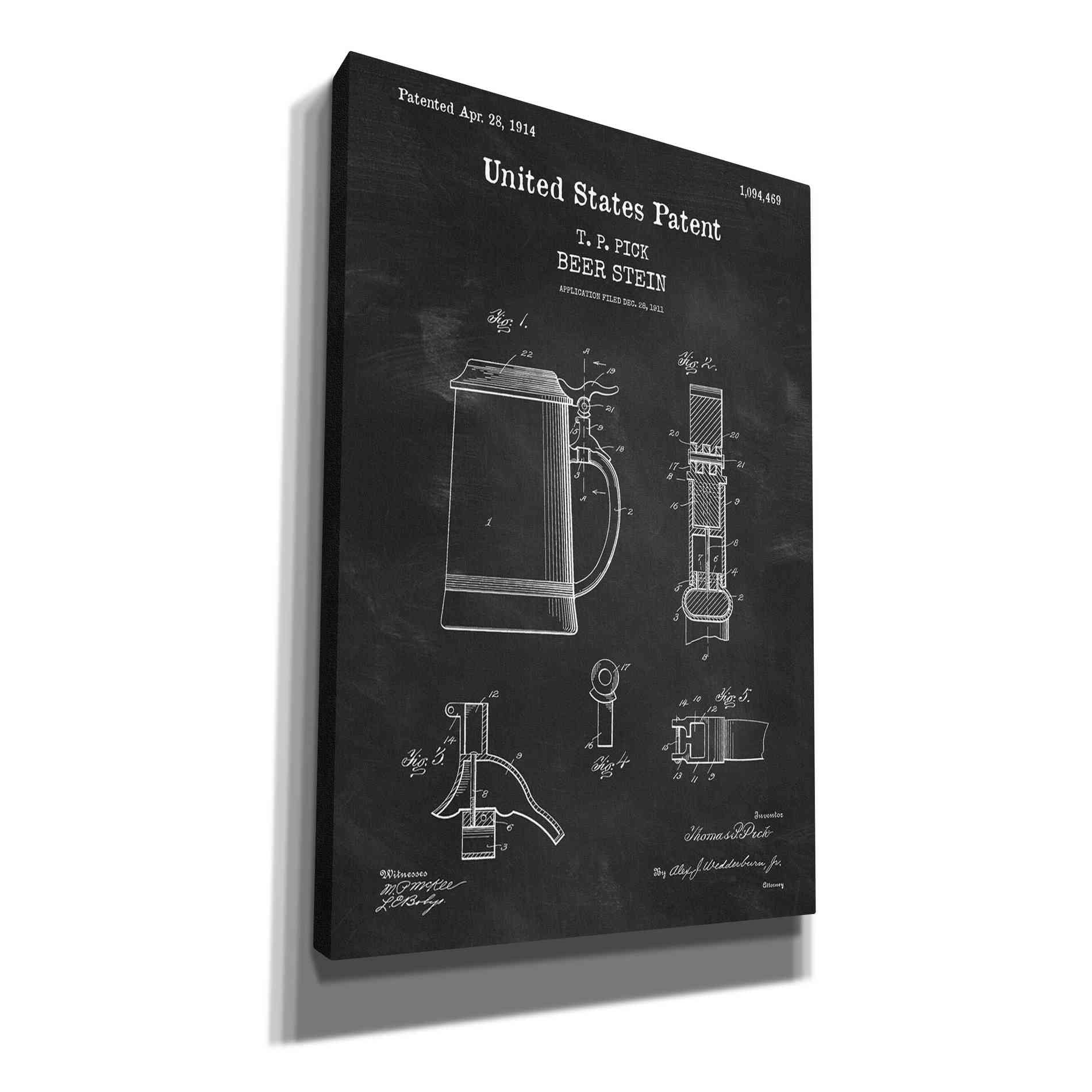 'Beer Stein Blueprint Patent Chalkboard,' Canvas Wall Art