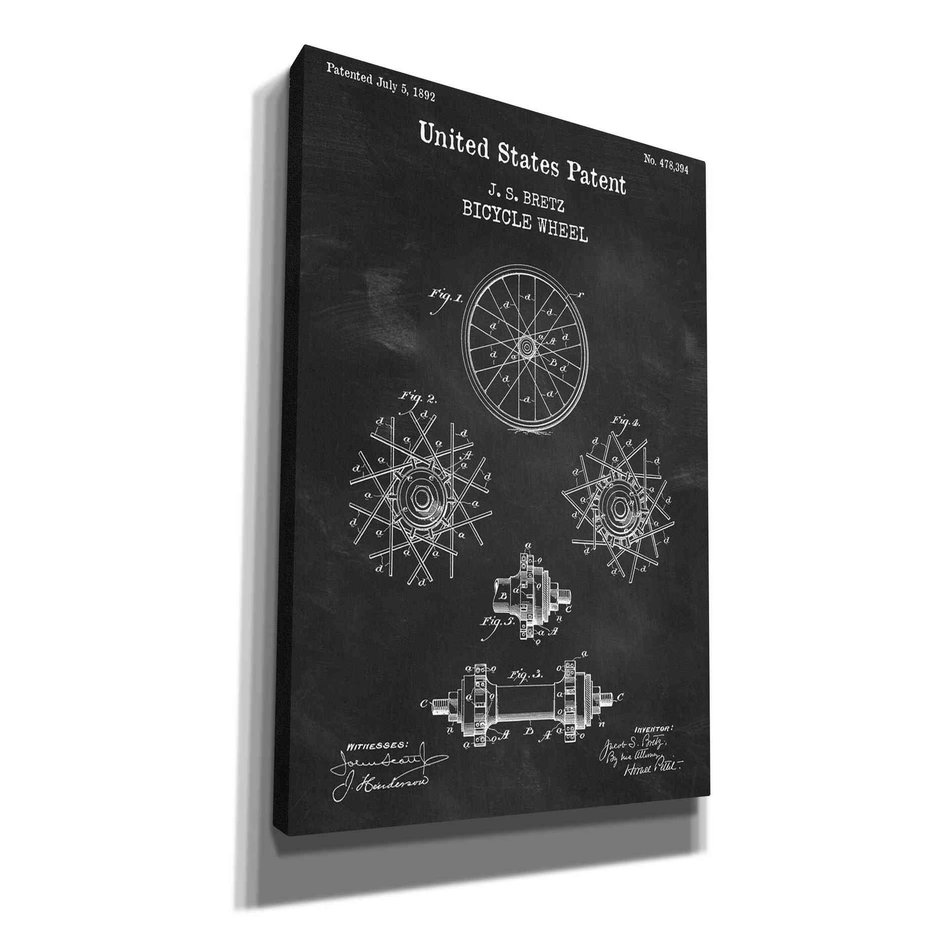 'Bicycle Wheel Blueprint Patent Chalkboard,' Canvas Wall Art