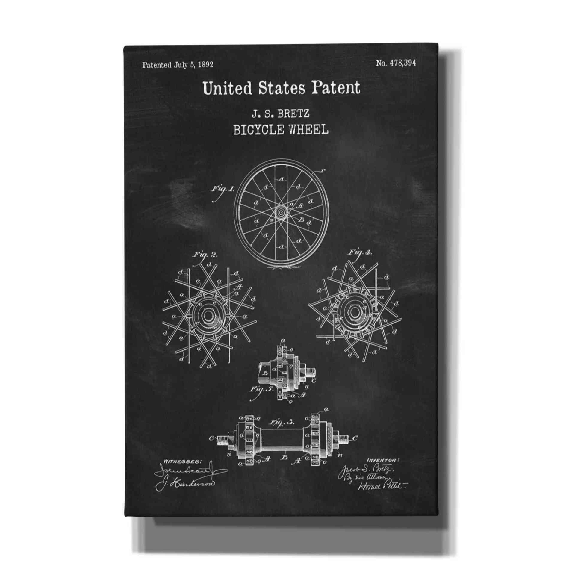 'Bicycle Wheel Blueprint Patent Chalkboard,' Canvas Wall Art