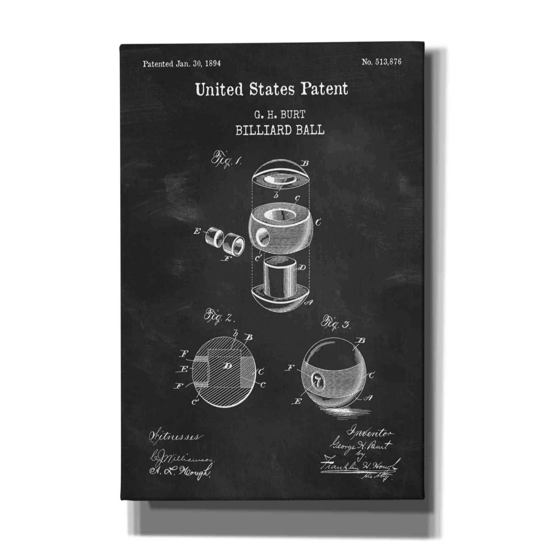 'Billiard Ball Blueprint Patent Chalkboard,' Canvas Wall Art