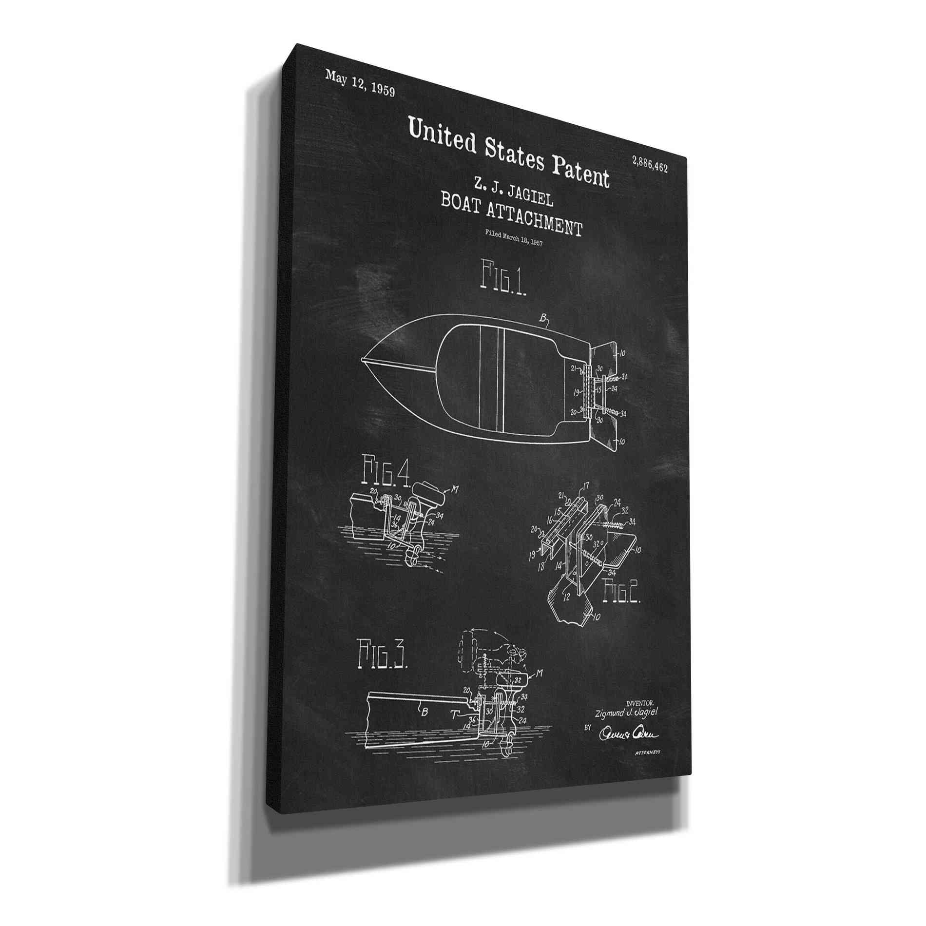 'Boat Attachment Blueprint Patent Chalkboard,' Canvas Wall Art
