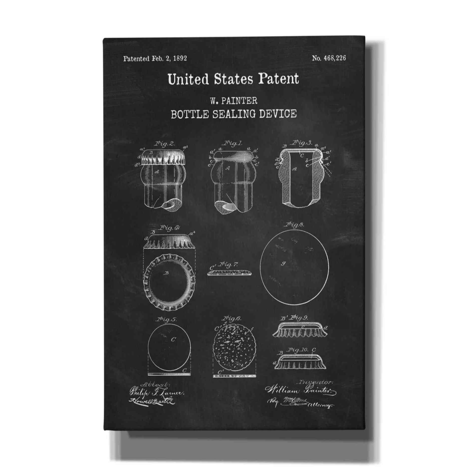 'Bottle Sealing Blueprint Patent Chalkboard,' Canvas Wall Art