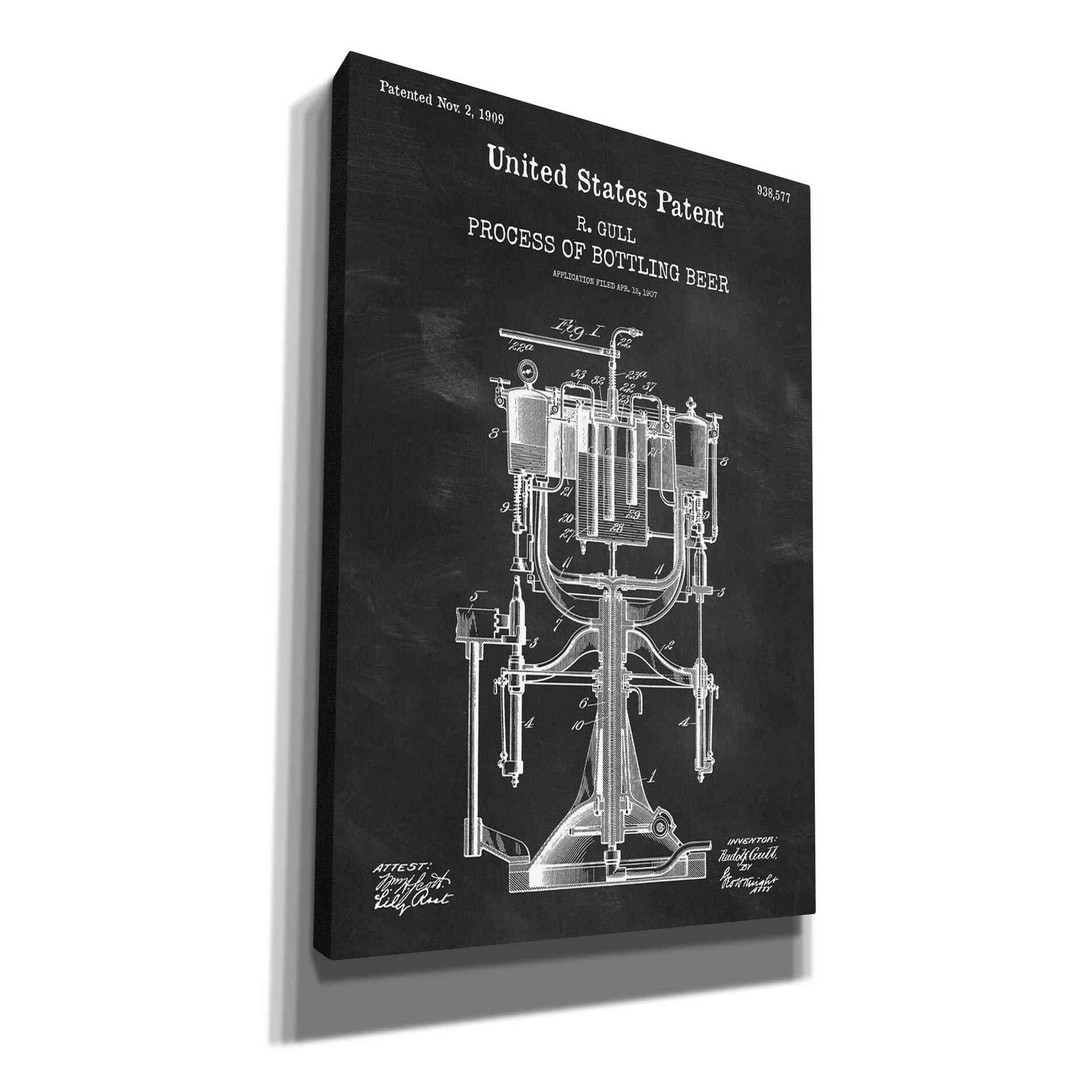 'Bottling Beer Machine Blueprint Patent Chalkboard,' Canvas Wall Art