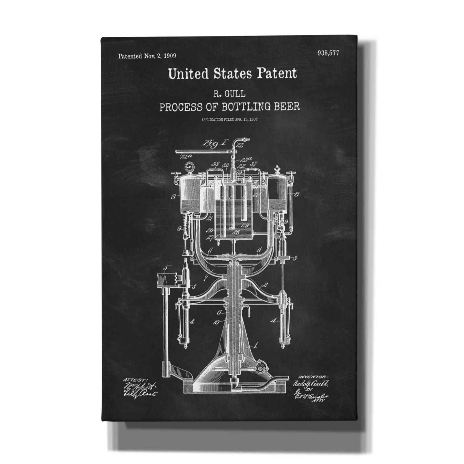 'Bottling Beer Machine Blueprint Patent Chalkboard,' Canvas Wall Art