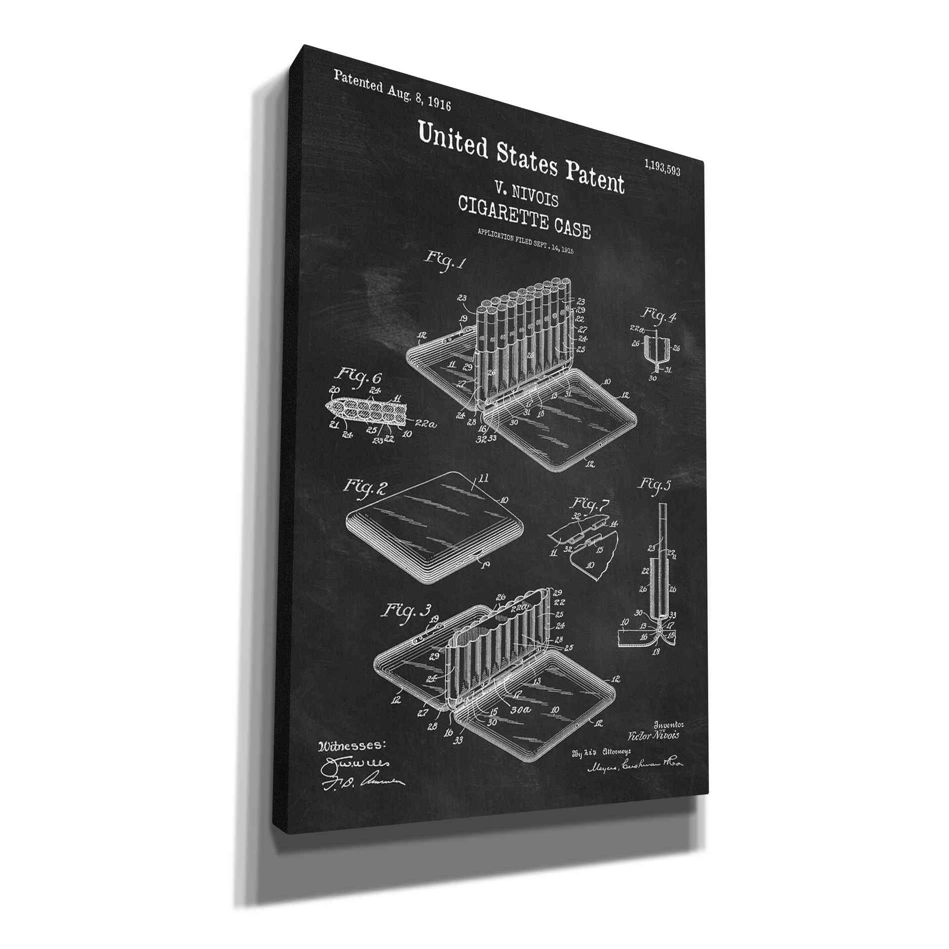 'Cigarette Case Blueprint Patent Chalkboard,' Canvas Wall Art