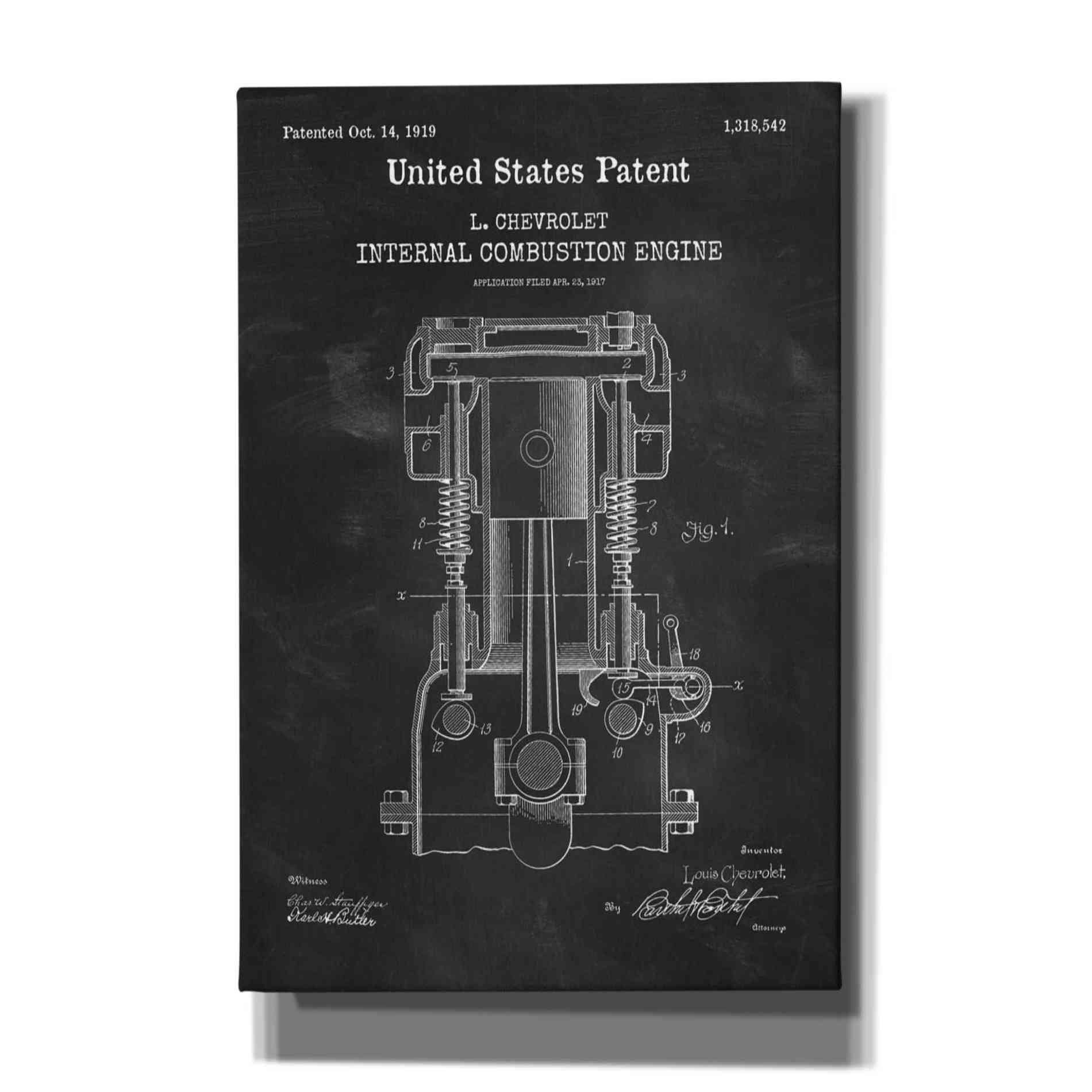 'Combustion Engine Blueprint Patent Chalkboard,' Canvas Wall Art