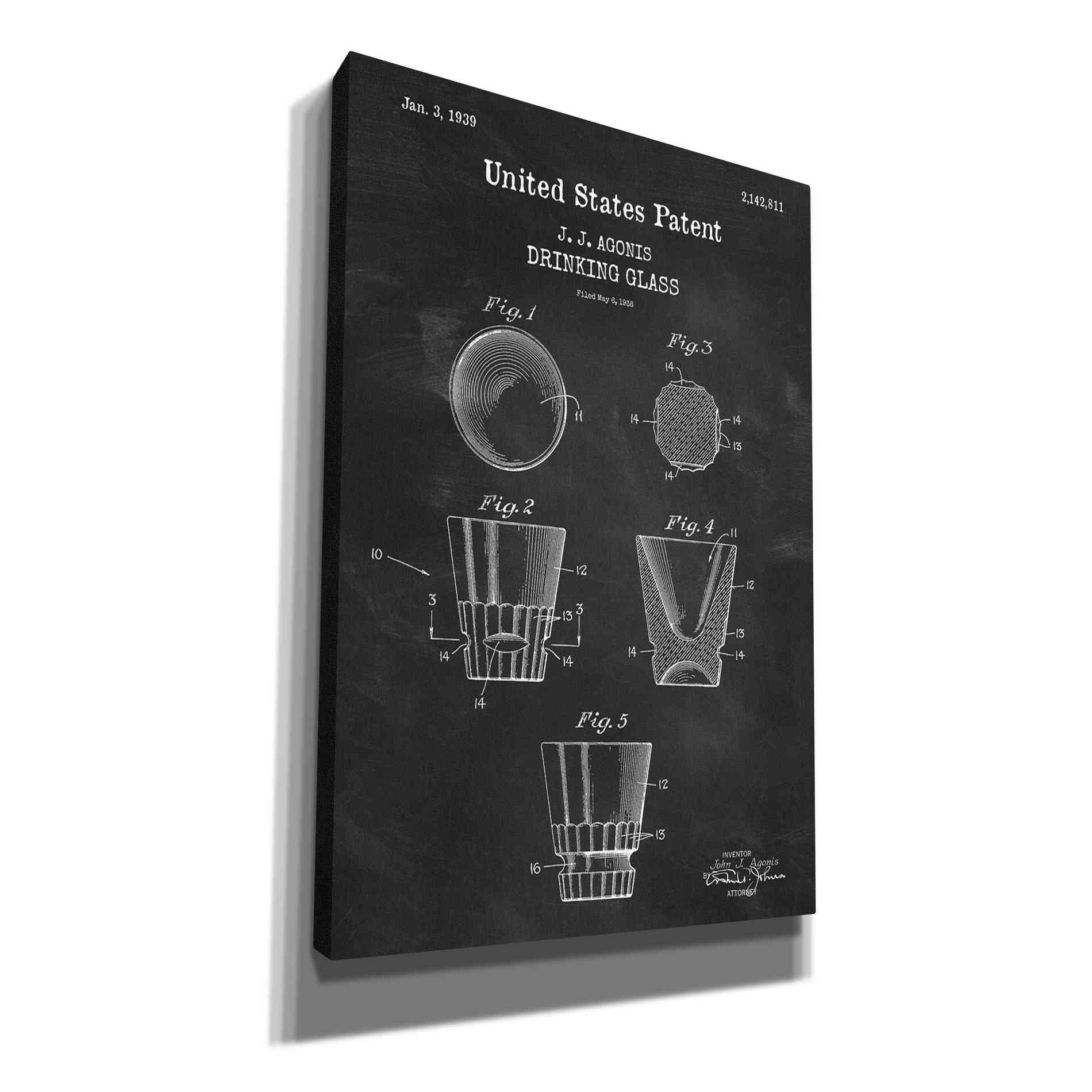 'Drinking Glass Blueprint Patent Chalkboard,' Canvas Wall Art
