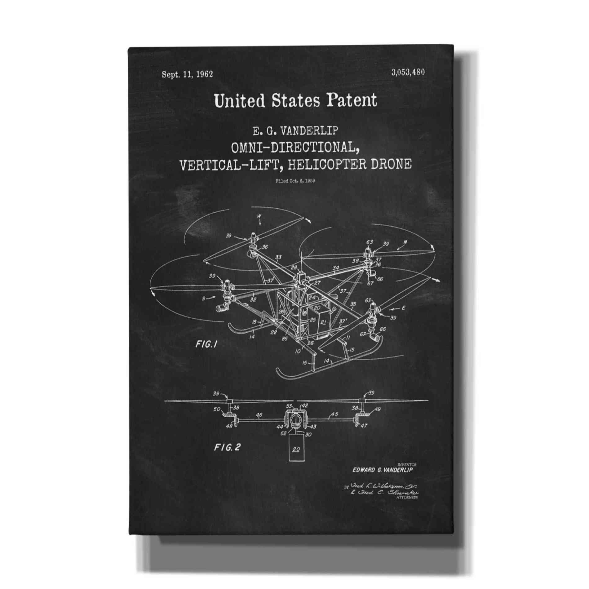 'Drone Blueprint Patent Chalkboard,' Canvas Wall Art