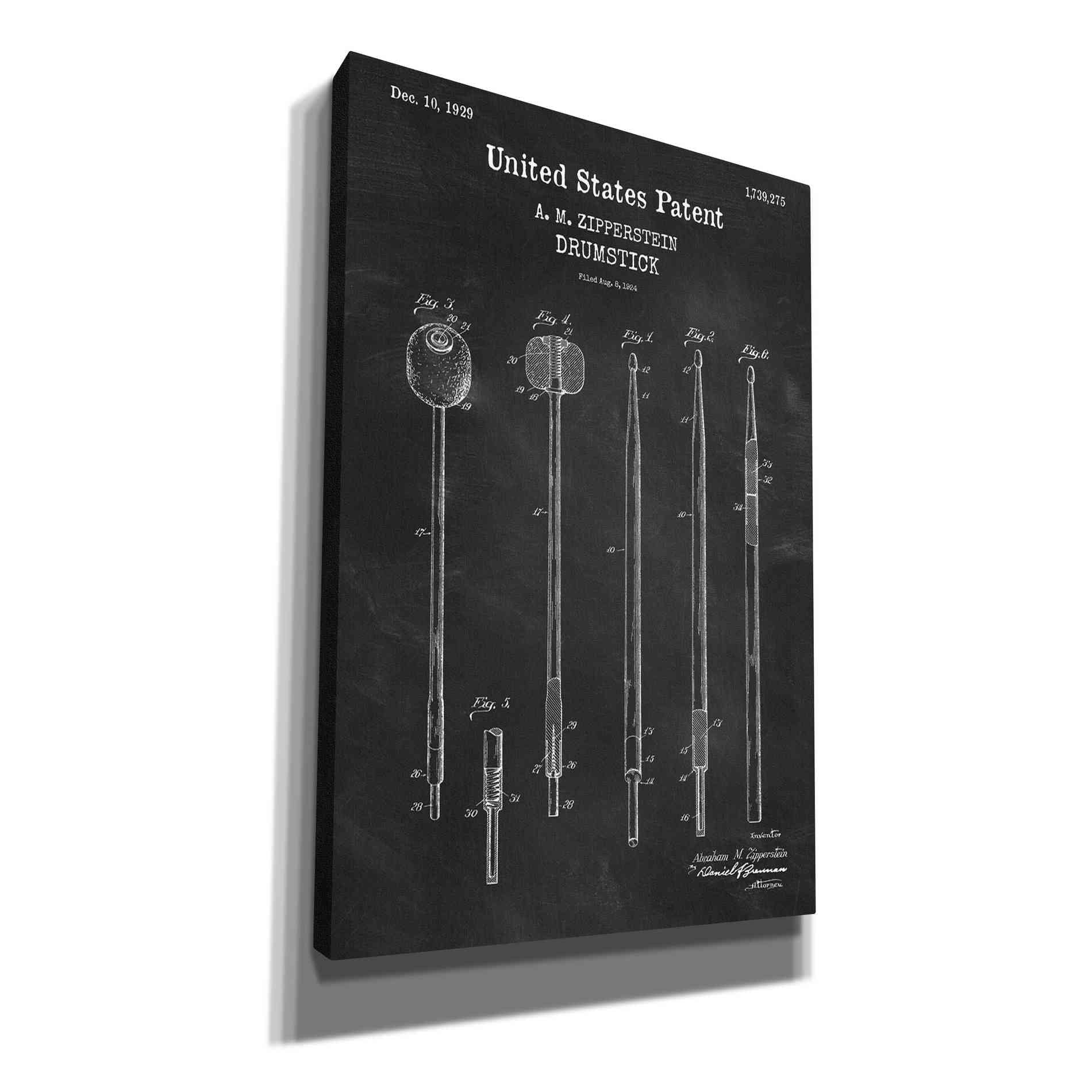 'Drumsticks, 1929 Blueprint Patent Chalkboard,' Canvas Wall Art