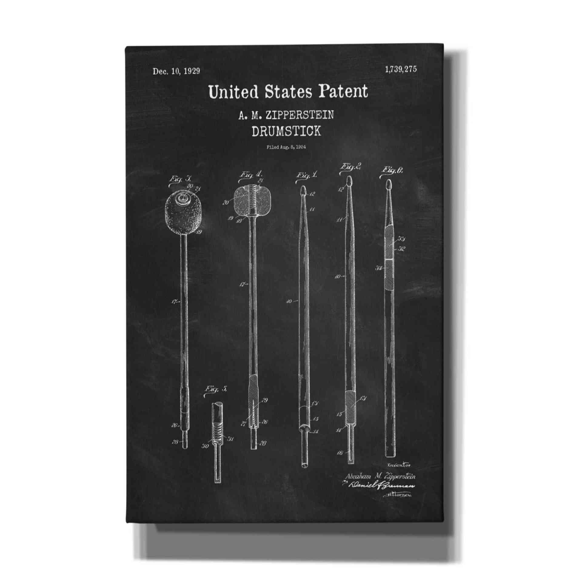 'Drumsticks, 1929 Blueprint Patent Chalkboard,' Canvas Wall Art