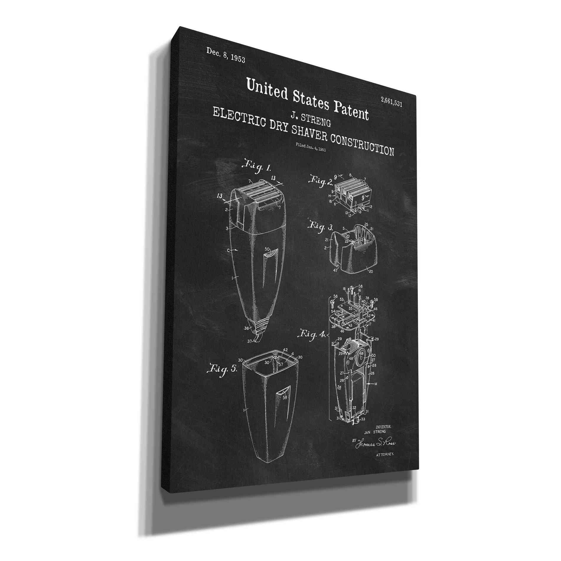 'Dry Shaver Blueprint Patent Chalkboard,' Canvas Wall Art