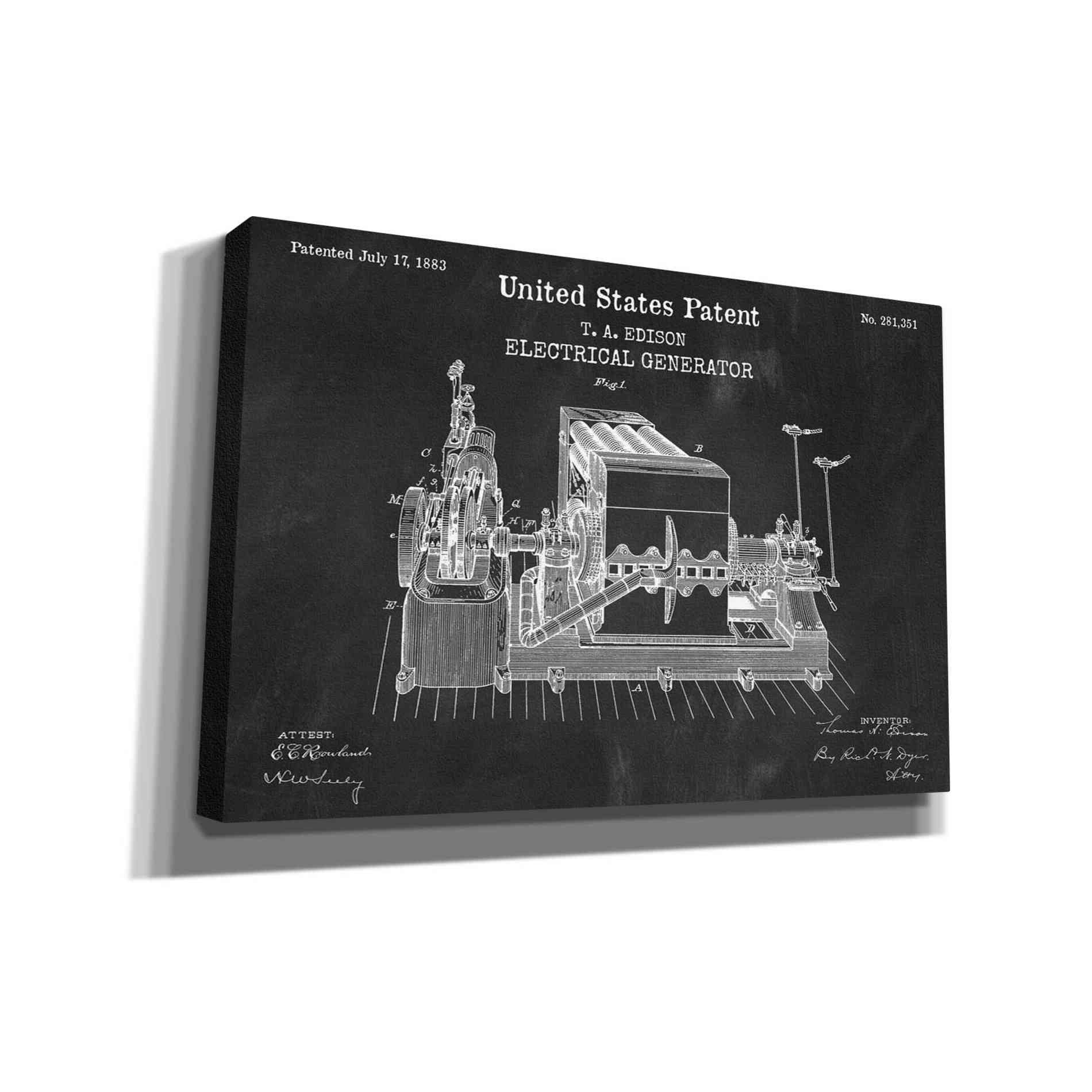'Edison Electric Generator Blueprint Patent Chalkboard,' Canvas Wall Art